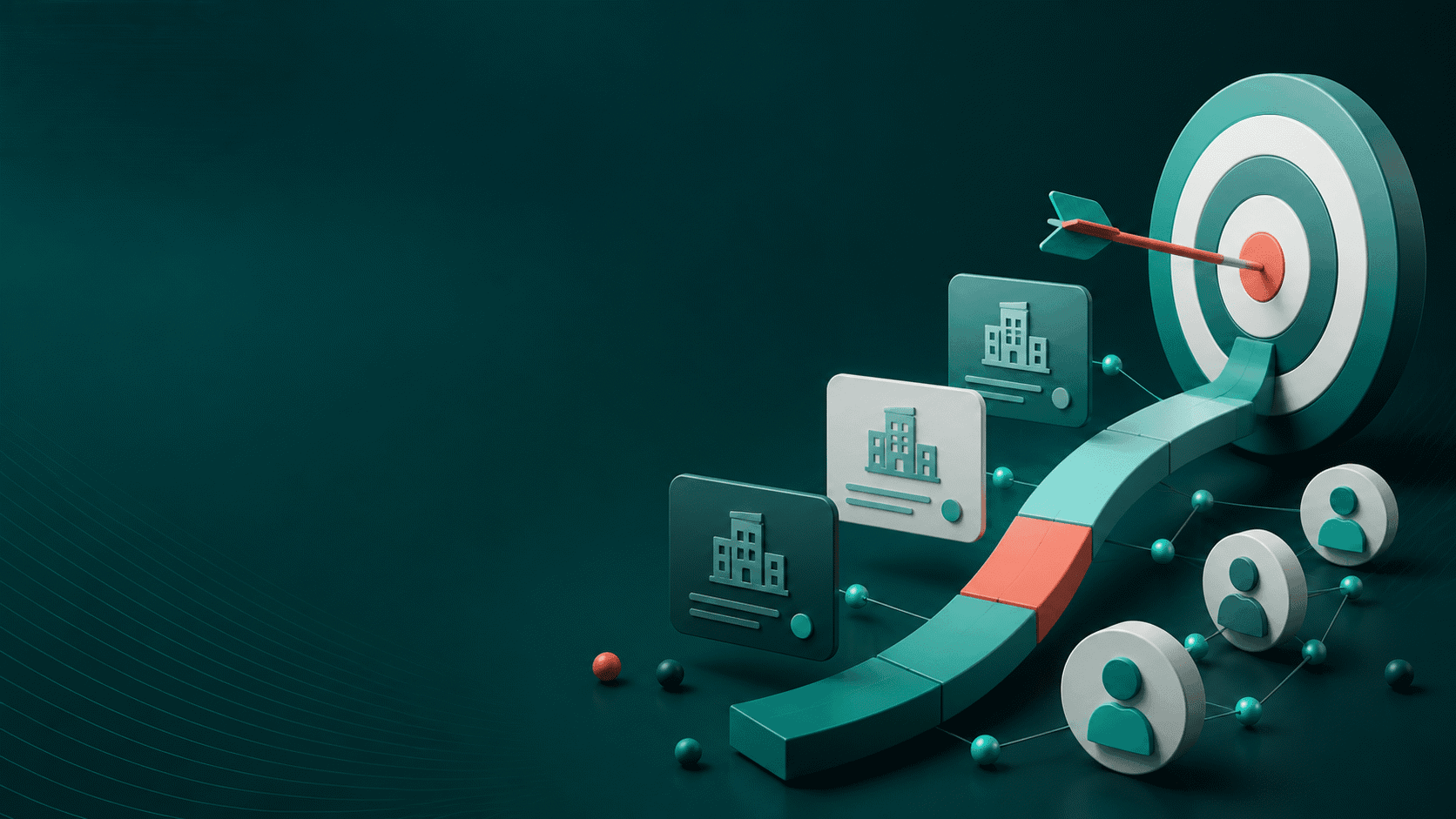 Ilustração de inteligência comercial, empresas, decisores e pipeline de prospecção B2B