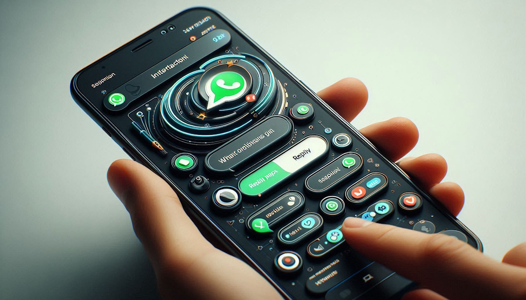 smartphone com conversa no WhatsApp e botões de resposta rápida