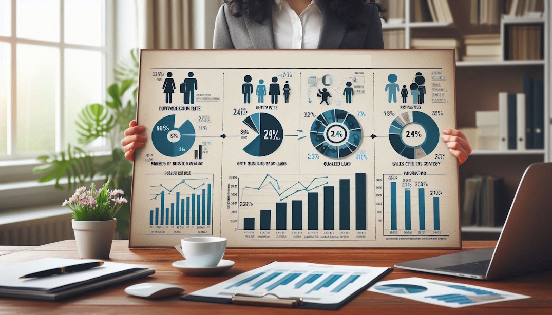 Gráfico ou painel ilustrando métricas de prospecção