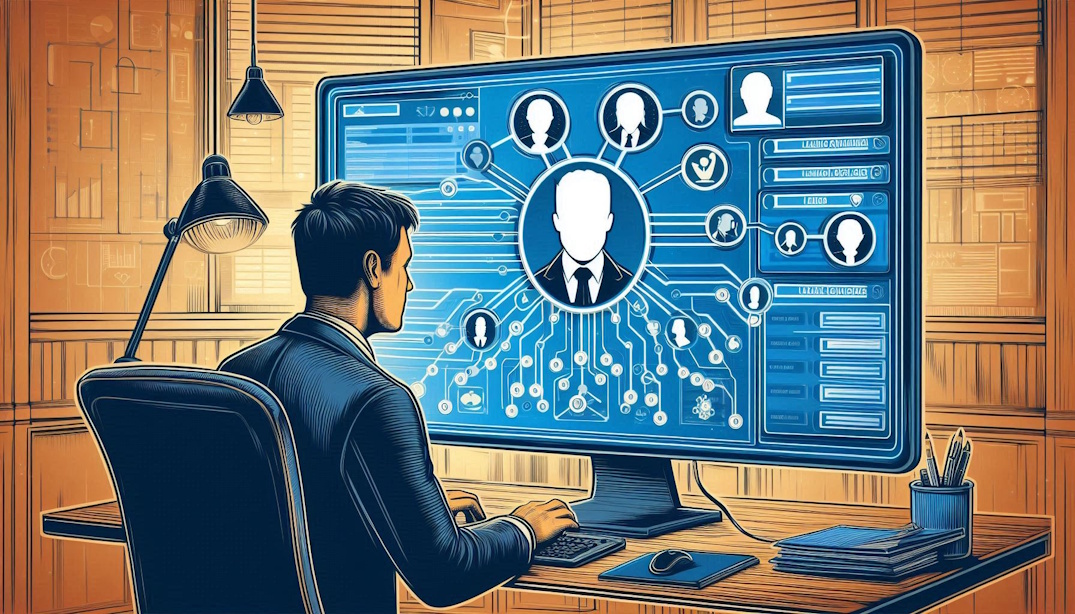 Ilustração de um profissional de vendas em frente a um computador