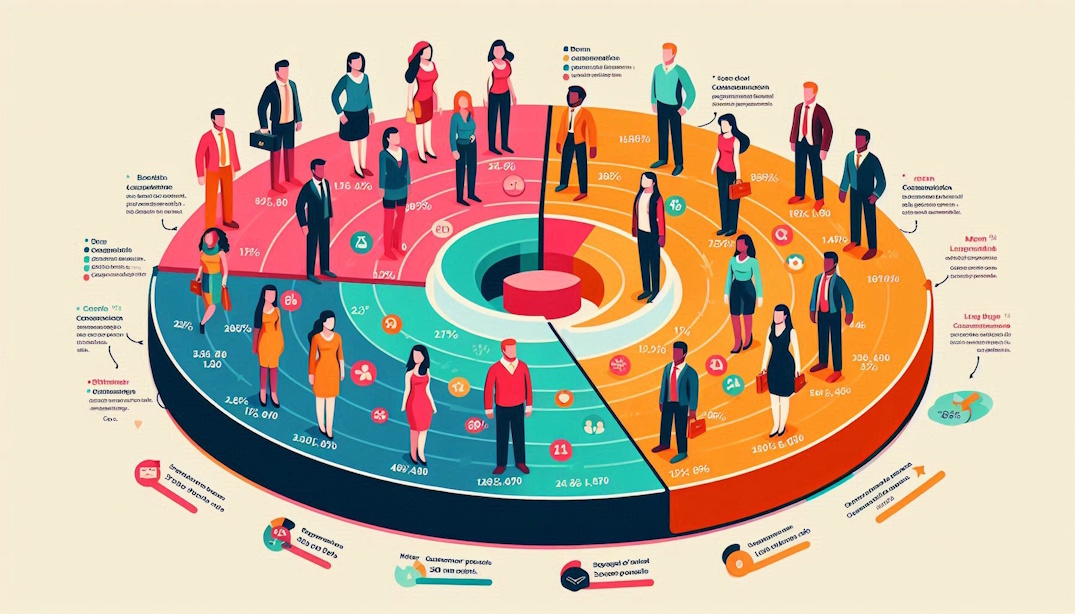 Diagrama ilustrando diferentes grupos de clientes de acordo com características comuns