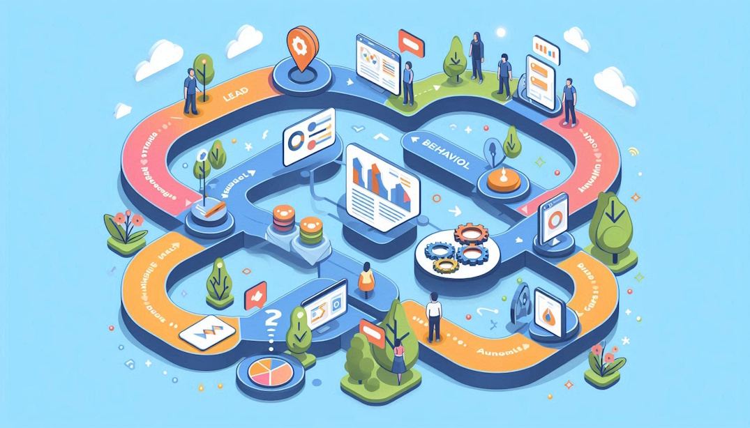 Diagrama ilustrando fluxo de automação de marketing segmentado por ações do usuário